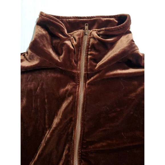 Roaman's Size 1X Brown Velvet Velour 2 Pc Pockets Elastic Waist Athleisure Set - Picture 3 of 14